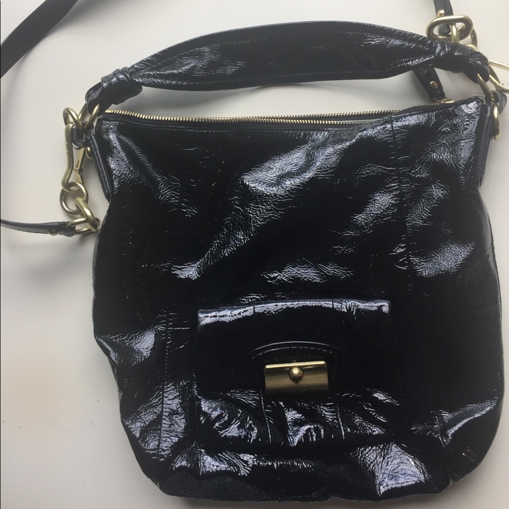 Black Patent Leather COACH Crossbody Hobo